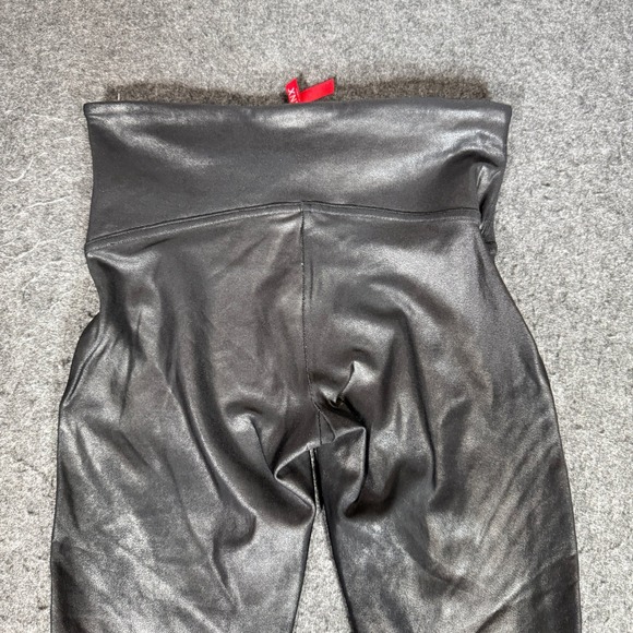 Spanx Faux Leather Moto Leggings Black High Waist Ribbed Panels Medium M - Picture 4 of 9